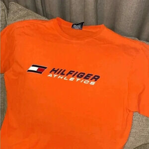 VTG Y2K Hilfiger Athletics Tommy Hilfiger Men Short Sleeve Orange T-Shirt XL